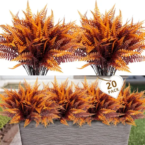 Vista 30 de 8 piezas de plantas falsas para exteriores, resistentes a los rayos UV, plantas de césped alto artificiales, flores tropicales, arbustos, decoración