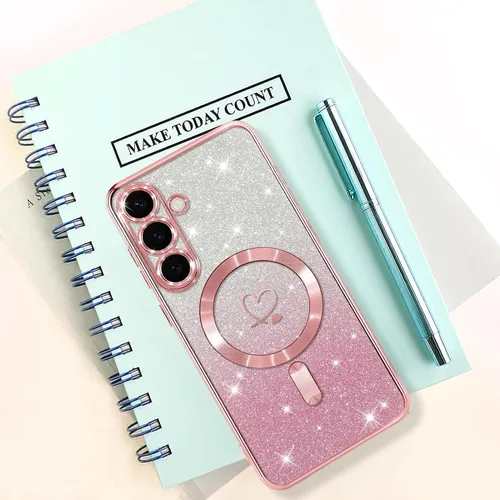 Vista 366 de Bonoma - Funda compatible con Samsung Galaxy S21 Plus, diseño de corazón con purpurina, color rosa Support for MagSafe, Plating Magnetic Case TPU