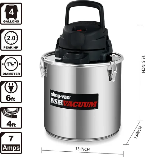Vista 5 de Shop-Vac 4 Galones 2.0 HP Pico Aspirador de Cenizas, Aspirador de Cenizas de 7.0 Amperios con Filtro HEPA, Manguera y Accesorios para Chimeneas