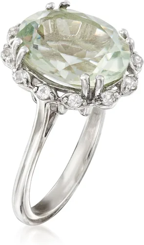 Vista 3 de Ross-Simons 4.40 Carat Prasiolite and .20 ct. t.w. White Topaz Ring in Sterling Silver