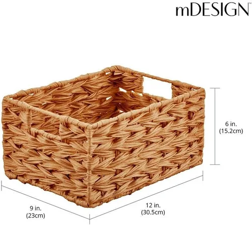 Vista 4 de mDesign Cesta organizadora de almacenamiento de alimentos tejida para cocina, despensa, caja organizadora de contenedores para armarios, estantes