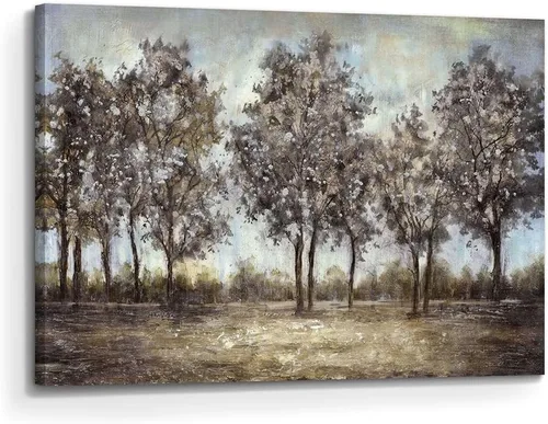 Vista 10 de Lienzo de pintura de árbol, arte de pared, bosque texturizado, paisaje, naturaleza, árboles, paisaje, ilustración, dormitorio, sala de estar