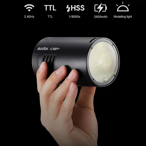 Vista 3 de Godox AD100Pro AD100 Pro 100Ws TTL Flash para exteriores, 2.4GHz Wireles XSystem, batería 1/8000 HSS 2600mAh 0.01-1.5s Reciclaje, con kit
