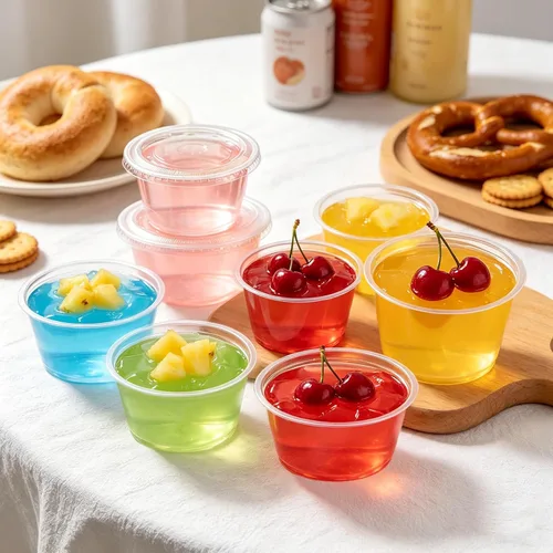 Vista 6 de BYSNOW 360 juegos de vasos de gelatina de plástico de 4 onzas con tapas