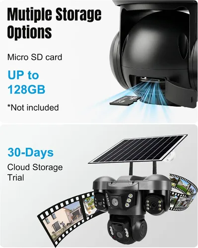 Vista 9 de KEPEAK Cámara de seguridad solar inalámbrica para exteriores, cámara PTZ de triple lente, inclinación panorámica de 360°, visión nocturna a