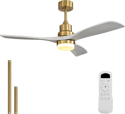 Vista 22 de Sofucor - Ventiladores de techo de 52 pulgadas con luces, ventilador de techo de madera sólida para interiores/exteriores con control remoto, motor