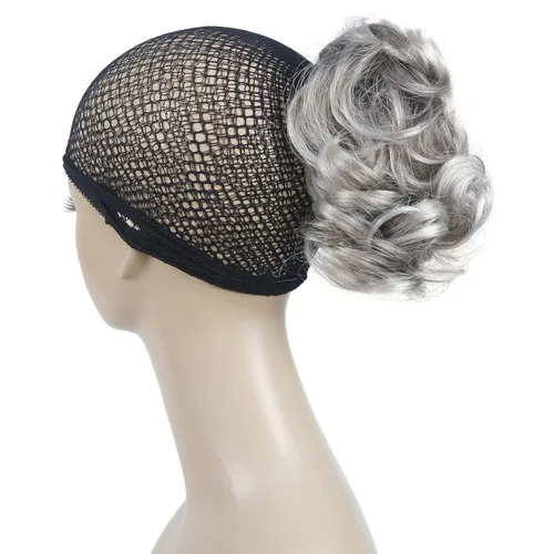 Vista 5 de Aimole Extensiones de clip de garra sintética de dama de cola de caballo gris rizado corto (48T)