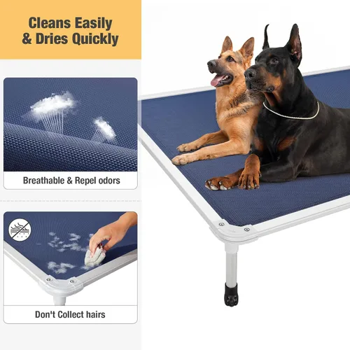 Vista 85 de Veehoo Cama elevada para perros a prueba de mordidas - Cuna elevada refrescante para mascotas - Marco de aluminio plateado y tela de malla