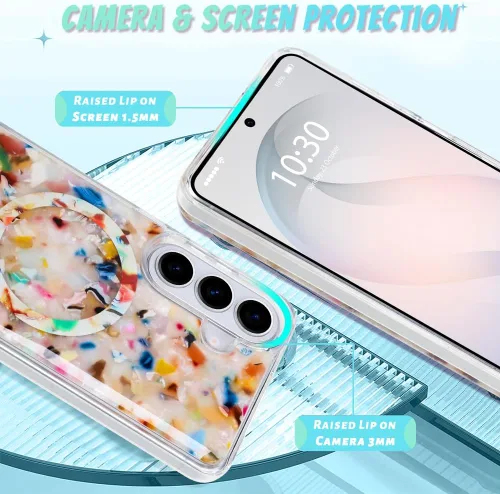 Vista 173 de Bonoma - Funda compatible con Samsung Galaxy S21 Plus, diseño de corazón con purpurina, color rosa Support for MagSafe, Plating Magnetic Case TPU