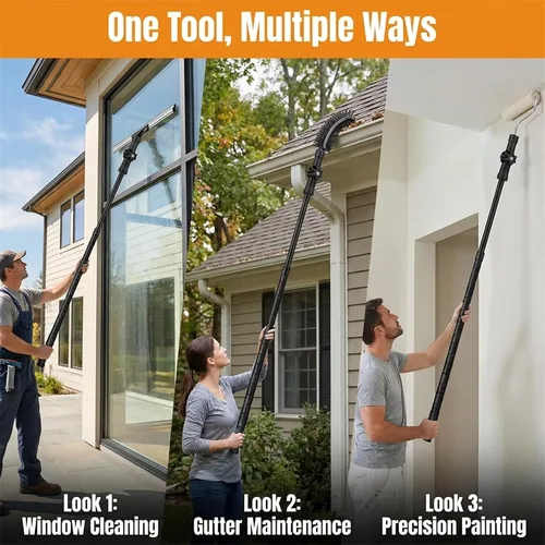Vista 6 de Adaptador universal de ángulo de junta para poste de extensión telescópico, (solo cabeza, sin poste estándar) versátil para limpieza de ventanas