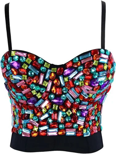Vista 5 de Charmian - Sujetador con realce para mujer con diamantes de imitación de colores, ombliguera para fiesta y club