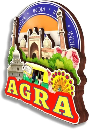 Vista 3 de Agra India - Imán de nevera de madera 3D de madera hecho a mano para viajes, recuerdos de ciudad, imán para nevera, decoración del hogar, regalo -719