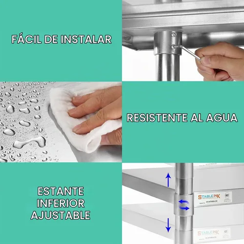 Vista 4 de STABLEINK Mesa de acero inoxidable con protector contra salpicaduras de 30 Con Backsplash