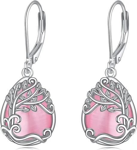 Vista 48 de Aretes colgantes con forma de lágrima de filigrana de piedra lunar de plata de ley 925 con cierre de palanca para mujer, regalos de joyería