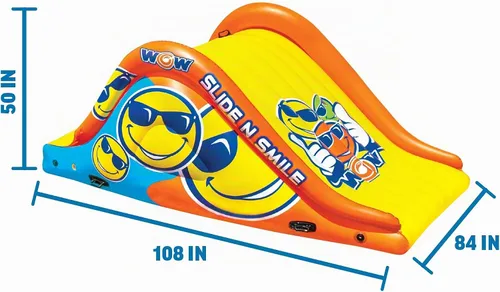 Vista 5 de Wow Sports Slide N Smile Slide - Tobogán con diseño de cara feliz con 2 carriles, tobogán acuático flotante gigante para adultos y niños