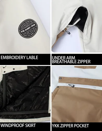 Vista 5 de Chaquetas de esquí para hombre, abrigos de snowboard para mujer, chaqueta impermeable para deportes de invierno, resistente al viento, cálida