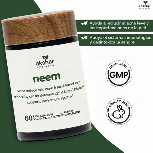 Vista 2 de AKSHAR Ayurveda - Cápsulas de neem con extracto de neem y polvo de hoja de neem, suplemento de neem a base de hierbas para apoyar la salud