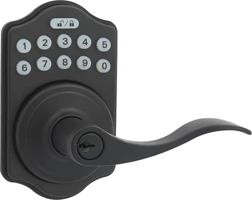 Vista 2 de Amazon Basics Teclado electrónico, cerradura de puerta de entrada sin llave con cerrojo y mango, teclado para puerta delantera con pomo, cerraduras