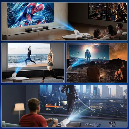 Vista 6 de Mini proyector 4K compatible con doble banda WIFI6 5G inalámbrico 5.4 Bluetooth Android 11, altavoz base de sonido, Keystone vertical automático