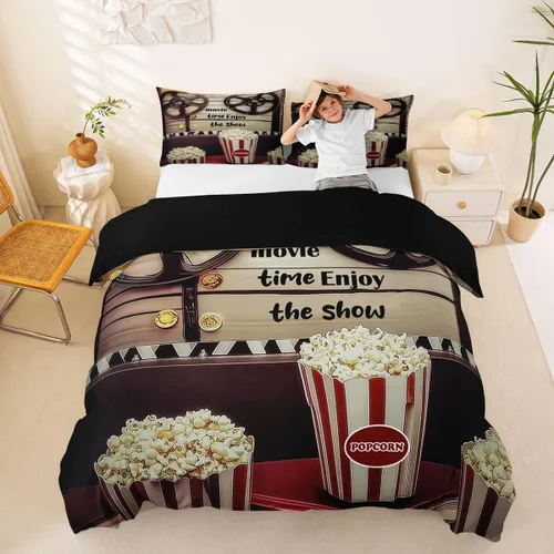 Vista 8 de Homewish Theater Cinema Poster Duvet Cover Set Twin Size,Retro Movie Bedding Sets 2Pcs for Kids Girls Boys Teens Room Decor,Popcorn Comforter Cover