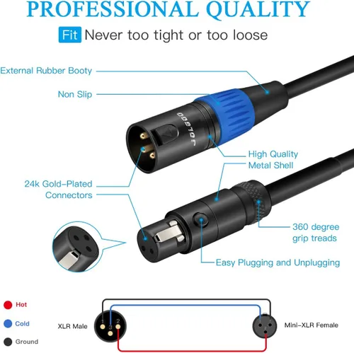 Vista 5 de JOLGOO Cable adaptador XLR macho a Mini XLR hembra, 3 pines a 3 pines Mini, 1 pie