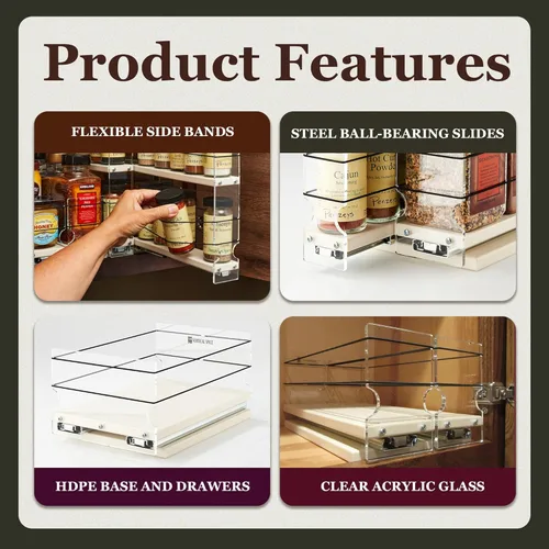 Vista 6 de Vertical Spice - Organizador de especias deslizante grande extraíble - 2 cajones individuales de 1 nivel - Soporte de condimentos con ruedas de alta