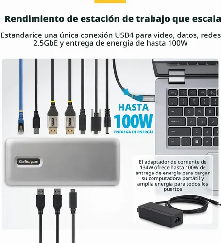 Vista 5 de StarTech Base USB 4 sin controlador, doble 4K 144Hz para Mac y Windows, 100