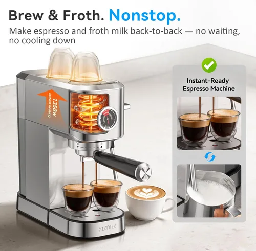 Vista 5 de XIXUBX Máquina de café expreso con espumador de leche para capuchino y café