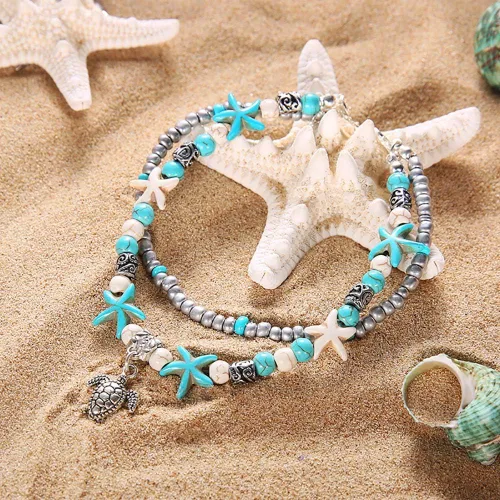 Vista 7 de Suyi 5 pulseras de tobillo para mujer, tobilleras ajustables en capas de playa, tobilleras de cadena bohemia, joyería de pie