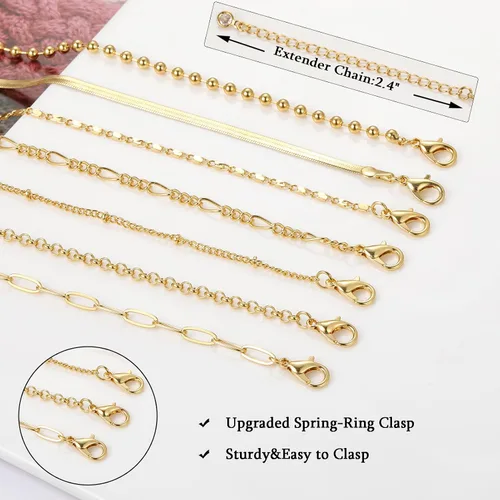 Vista 5 de FAXHION Juego de collar de cadena en capas de oro para mujer, 7 collares de gargantilla de serpiente chapados en oro de 14 quilates, collar