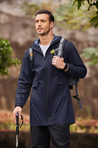 Vista 29 de COOFANDY Chubasquero largo para hombre, chaqueta impermeable para exteriores, con capucha