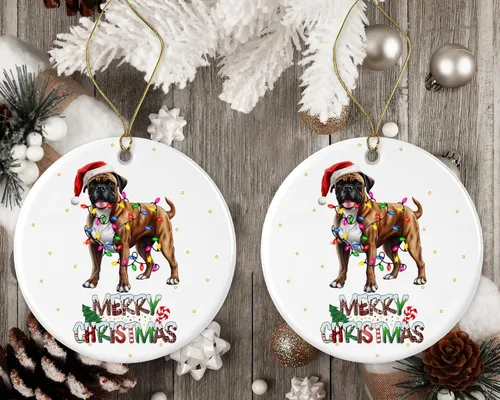 Vista 2 de Adorno de boxer, adorno de Feliz Navidad, regalo de adopción de perro, adorno de boxeador de primera Navidad, adornos conmemorativos para perros