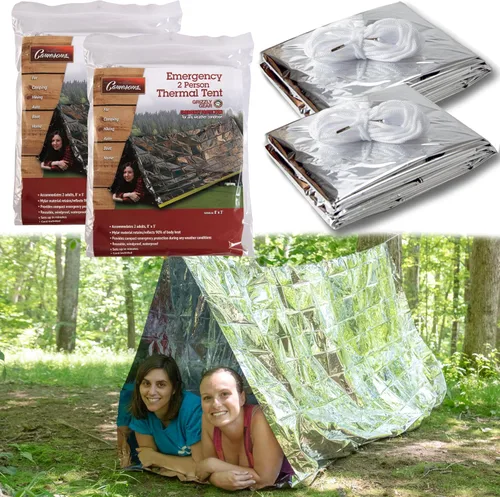 Vista 5 de Grizzly Gear Tienda térmica de emergencia – Refugio de supervivencia reflectante de Mylar – Tienda de campaña de tubo impermeable tamaño XL que