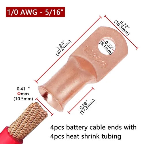 Vista 76 de TKDMR - Kit de 264 piezas de extremos de cable de batería, 132 piezas de terminales de anillo de lengüetas de cable de cobre resistentes AWG 8 6 4 2