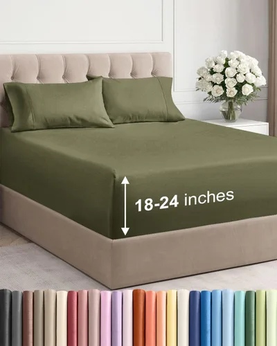 Vista 152 de Sábanas individuales de bolsillo extra profundo, sábanas transpirables y refrescantes de 3 piezas, juego de sábanas de lujo para hotel, suaves, sin