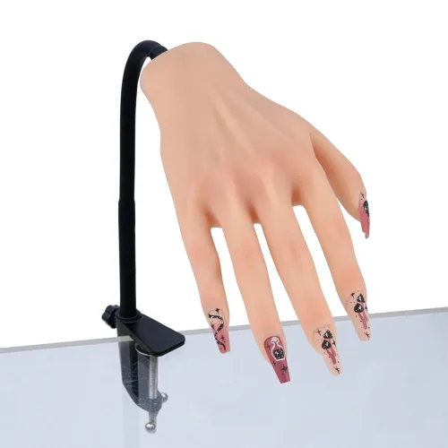 Vista 8 de Mano de práctica de silicona para uñas acrílicas, manos de maniquí para práctica de uñas con soporte ajustable, mano falsa de tamaño real para uñas