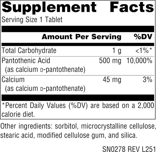 Vista 2 de Source Naturals Ácido pantoténico 500 mg Vitamina B-5 Suplemento dietético - 200 Tabletas