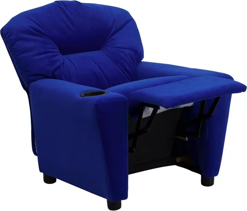 Vista 7 de EMMA + OLIVER Reclinable infantil de microfibra azul con portavasos