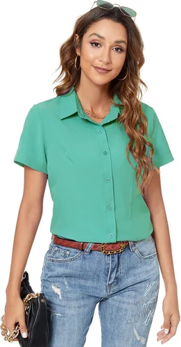 Vista 14 de Camisas de manga corta con botones para mujer, blusa de vestir básica simple