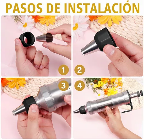 Vista 6 de Juego de jeringas para decoración de postres, kit de tuberías de glaseado, herramienta de decoración de pasteles de acero inoxidable, 6 boquillas