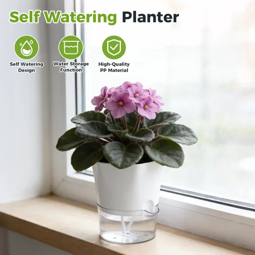 Vista 9 de Paquete de 3 macetas transparentes de riego automático de 7.8 pulgadas para plantas de interior, macetas hexagonales grandes con riego automático
