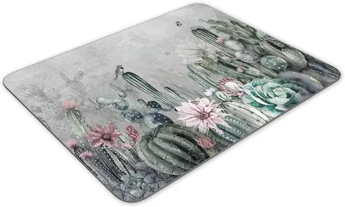 Vista 2 de Alfombrilla de mouse rectangular, de goma antideslizante, rectangular, acuarela, cactus con flores, alfombrilla de mouse de escritorio, alfombrilla