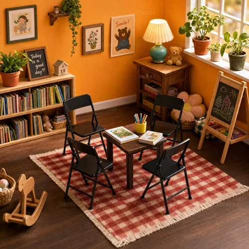 Vista 4 de AUEAR, 12" sillas plegables de plástico decoración negro escala 1/6