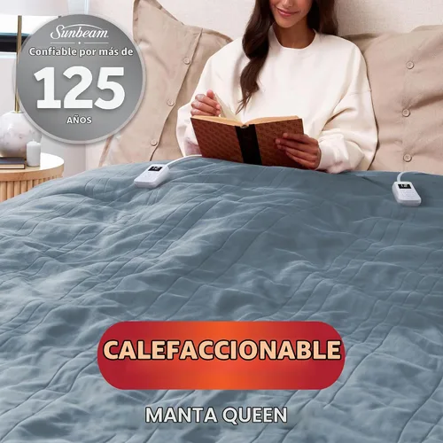 Vista 2 de Sunbeam Electric Royal Luxe - Manta eléctrica calefactora de microfelpa con 12 configuraciones de calor, apagado automático seleccionable de 12 Azul