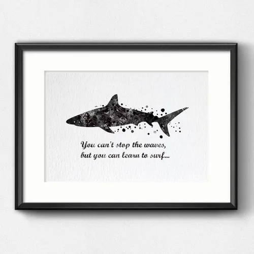 Vista 4 de Dignovel Studios Póster impreso en acuarela DN564 de 8 x 10 pulgadas sin marco con texto en inglés «You Can't Stop the Waves» Learn to Surf