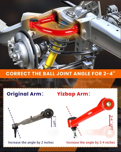 Vista 5 de YIZBAP 2 brazos de control superiores delanteros con rótula para RAM 1500 2WD 4WD 2006-2023, suspensión de elevación de 2-4 pulgadas, brazos