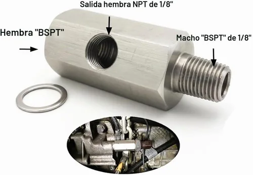 Vista 2 de 1/8 BSPT macho x 1/8 BSPT hembra a 1/8 NPT Sensor de presión de aceite