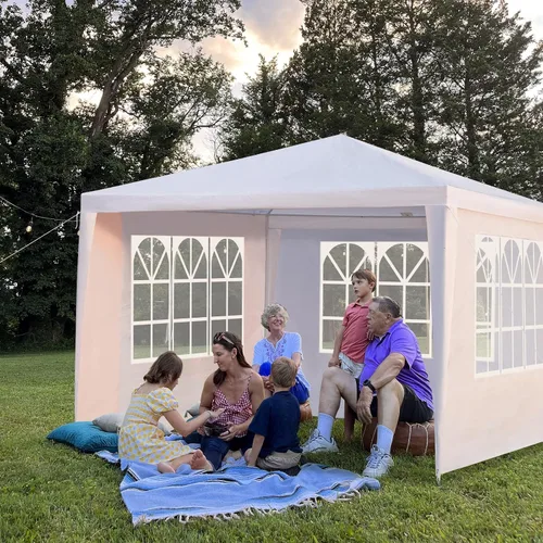 Vista 6 de Outvita Gazebo para exteriores, toldo blanco con paredes laterales, tienda de campaña para fiesta de boda con bloqueo UV para fiestas, refugio