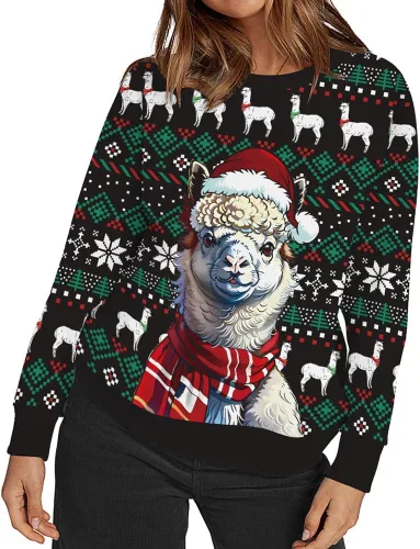 Vista 4 de Roevite Sudaderas de Navidad unisex con estampado 3D y cuello redondo, manga larga, suelta, suéter de Navidad