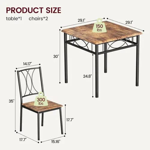 Vista 7 de CABIHOME Juego de mesa de comedor para 2, juego de mesa de cocina de 3 piezas para 2, juego de 2 mesas de cocina cuadradas, juego de mesa de comedor